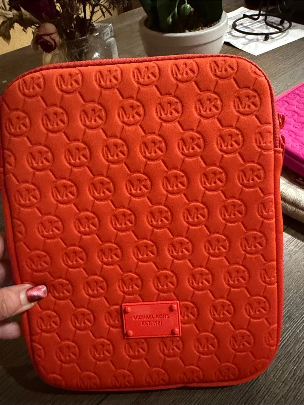 Michael Kors Embossed MK Orange Tablet Sleeve